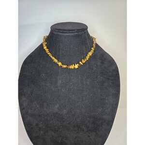 Tiger's Eye Chip Necklace Gold Tone Barrel Clasp